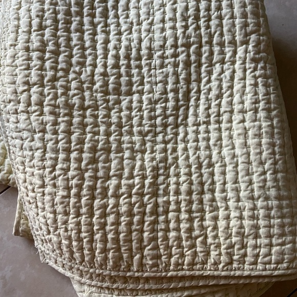 😍Pottery Barn Pick-Stitch Handcrafted Cotton Linen, Twin Quilt sage green 82x67 - Picture 2 of 2